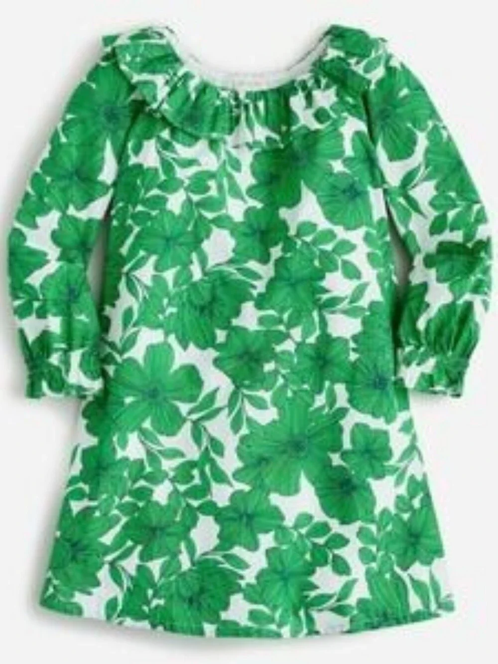 J. Crew Green Floral Ruffle-Neck Casual Dress Crew Cuts